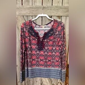 Vintage America Red and Blue Patterned Blouse